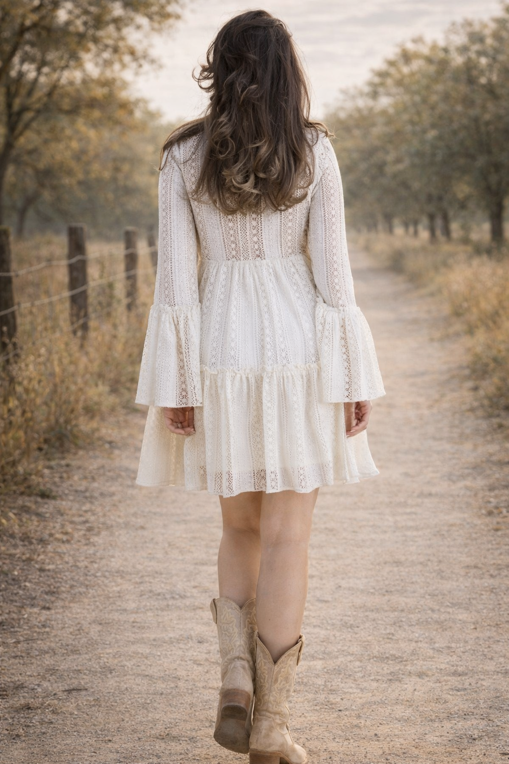 Cotton Blend Vintage Lace Paillettes Detail Midi Dress